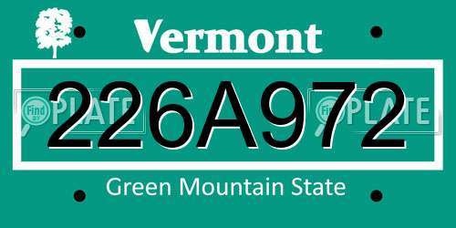 226A972 Vermont License Plate