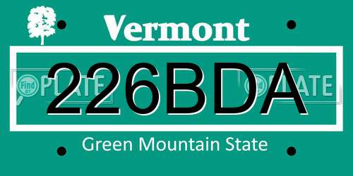 226BDA Vermont License Plate