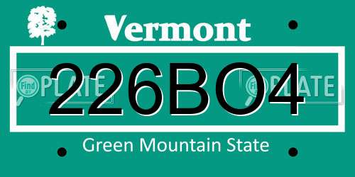 226BO4 Vermont License Plate
