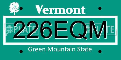226EQM Vermont License Plate