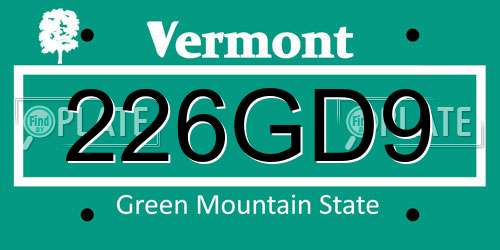 226GD9 Vermont License Plate