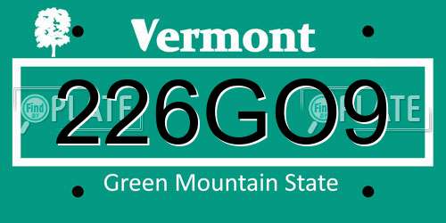 226GO9 Vermont License Plate