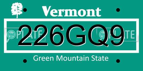 226GQ9 Vermont License Plate