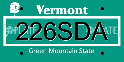 226SDA Vermont License Plate