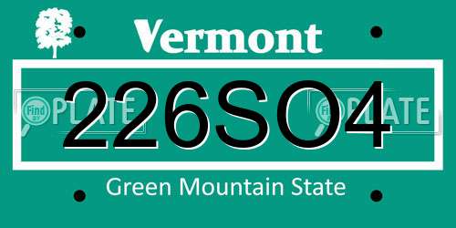 226SO4 Vermont License Plate