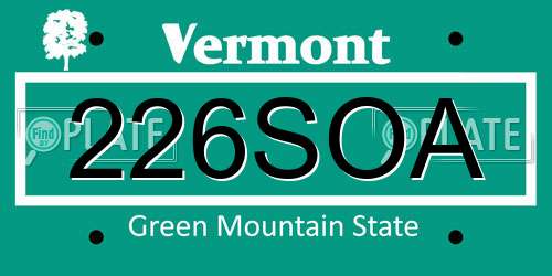 226SOA Vermont License Plate