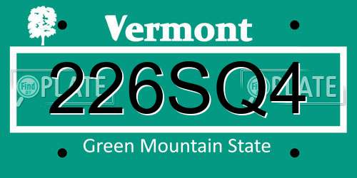226SQ4 Vermont License Plate