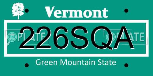 226SQA Vermont License Plate