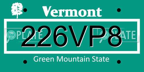 226VP8 Vermont License Plate