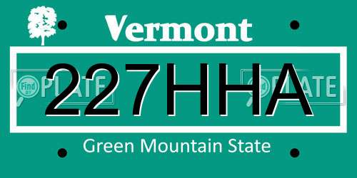 227HHA Vermont License Plate