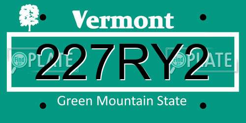 227RY2 Vermont License Plate