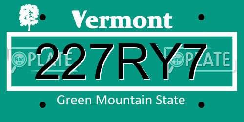 227RY7 Vermont License Plate