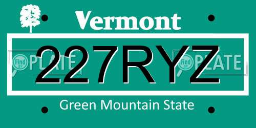 227RYZ Vermont License Plate