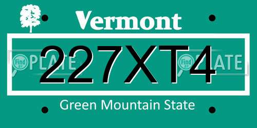 227XT4 Vermont License Plate