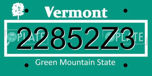 22852Z3 Vermont License Plate