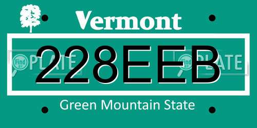 228EEB Vermont License Plate
