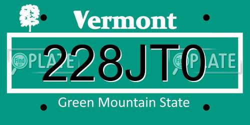 228JT0 Vermont License Plate