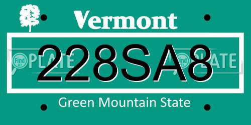 228SA8 Vermont License Plate