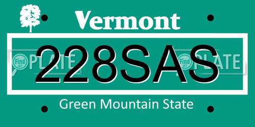 228SAS Vermont License Plate