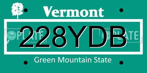 228YDB Vermont License Plate