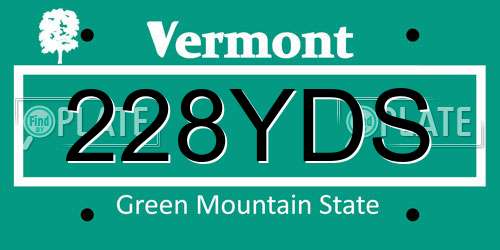 228YDS Vermont License Plate