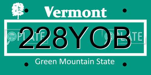 228YOB Vermont License Plate