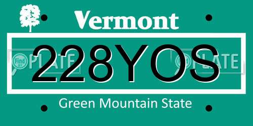 228YOS Vermont License Plate