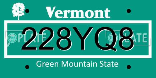 228YQ8 Vermont License Plate