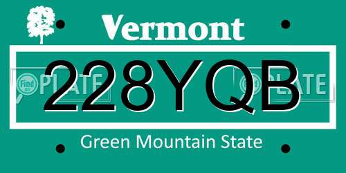 228YQB Vermont License Plate