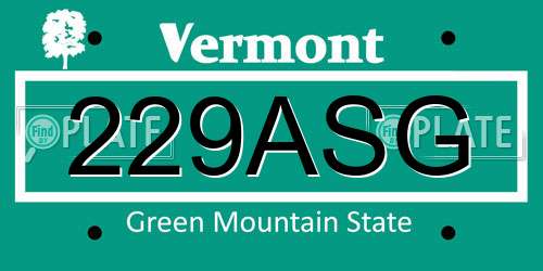 229ASG Vermont License Plate