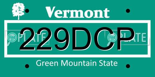 229DCP Vermont License Plate