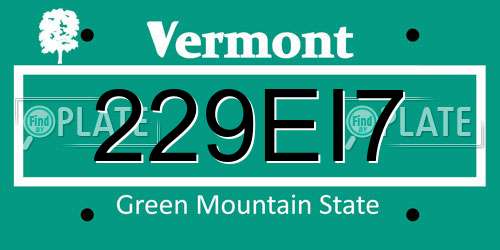 229EI7 Vermont License Plate