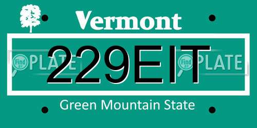 229EIT Vermont License Plate