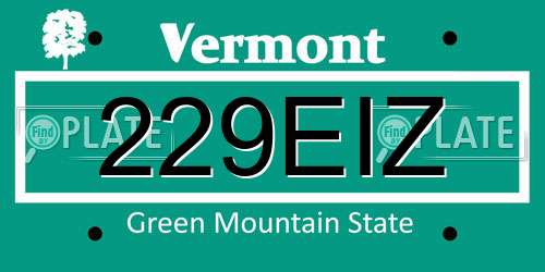 229EIZ Vermont License Plate