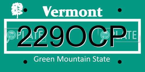 229OCP Vermont License Plate