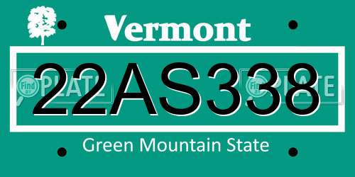22AS338 Vermont License Plate