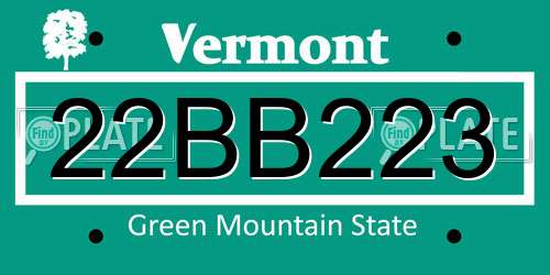 22BB223 Vermont License Plate