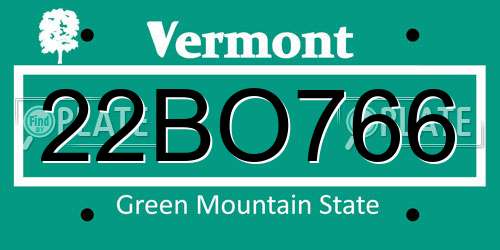 22BO766 Vermont License Plate