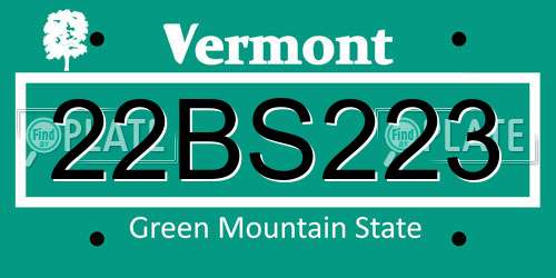 22BS223 Vermont License Plate