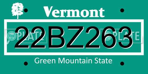 22BZ263 Vermont License Plate