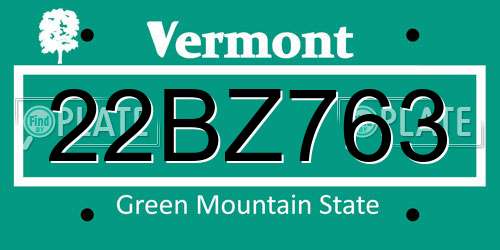 22BZ763 Vermont License Plate