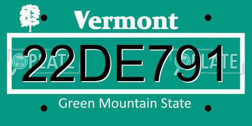 22DE791 Vermont License Plate