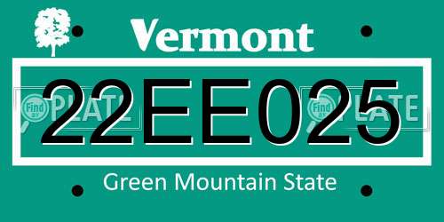 22EE025 Vermont License Plate
