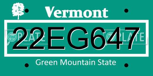 22EG647 Vermont License Plate
