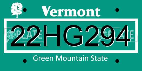 22HG294 Vermont License Plate