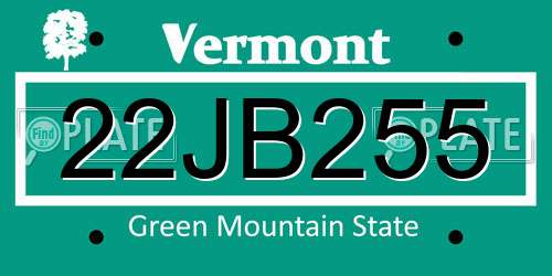 22JB255 Vermont License Plate