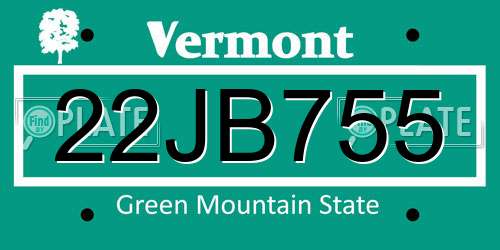 22JB755 Vermont License Plate