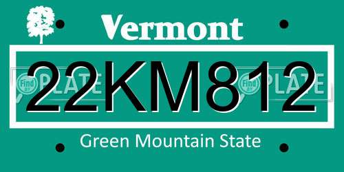 22KM812 Vermont License Plate
