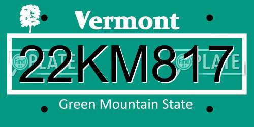 22KM817 Vermont License Plate