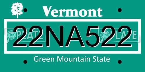 22NA522 Vermont License Plate